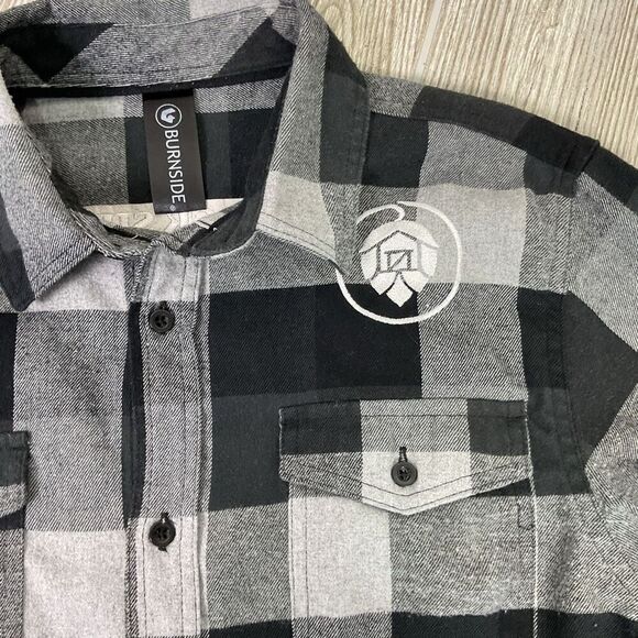 Burnside Men's Size Small Black Grey Heavy Flannel Button Down Shirt - Picture 7 of 9
